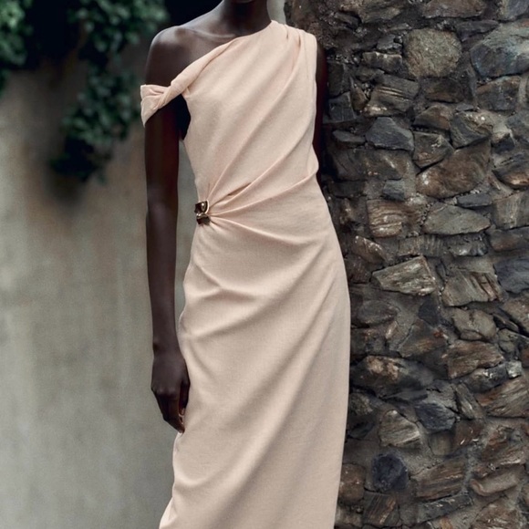 Zara One Shoulder Dress in Soft Cream - Picture 3 of 6